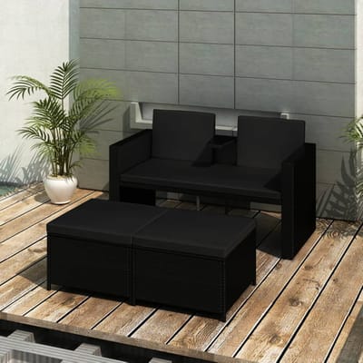vidaXL - 3-delige - Loungeset - met - kussens - poly - rattan - zwart