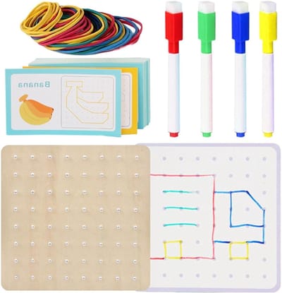 Houten Geoboards - Patroonblokken Geo Board - Educatief Spelen - Stevig en Duurzaam - 15x15 cm - Houtkleur