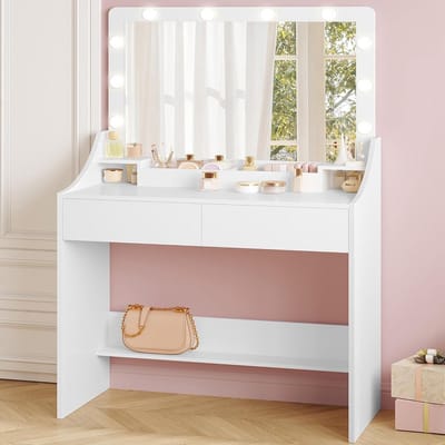 Moderne Kaptafel Wit met Grote HD Spiegel en 3 Kleurinstelbare LED Verlichting