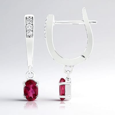 Cavill - 925 Sterling Zilver Gerhodineerd - AAA Braziliaanse Rubelliet Ovaal 0,66 ct - 0,11 ct Zirkonia - Elegante Rode Edelsteen Oorbellen voor Dames