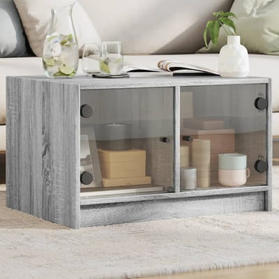 vidaXL - Salontafel - met - glazen - deuren - 68x50x42 - cm - grijs - sonoma - eiken