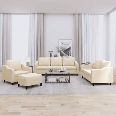 vidaXL - 4-delige - Loungeset - met - kussens - stof - crèmekleurig