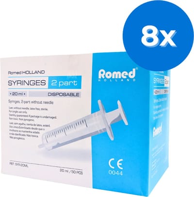 Romed 2-delige injectiespuiten 20ml luer slip 400 stuks - Set van 8 doosjes Romed