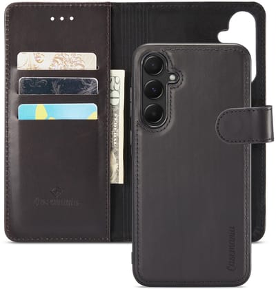 Casemania Echt Leren Hoesje Geschikt voor Samsung Galaxy A55 - Charcoal Gray - 2 in 1 Leer Wallet Bookcase - Portemonnee Book Hoes met Pasjeshouder