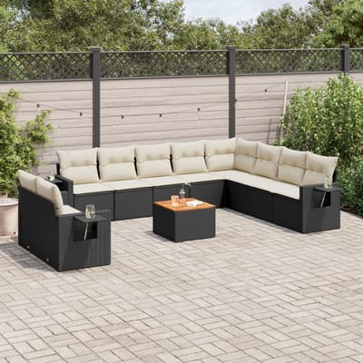 vidaXL - 11-delige - Loungeset - met - kussens - poly - rattan - zwart