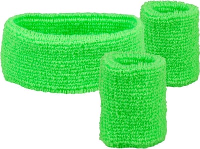 4 Sets zweetbandjes - 2 polsbandjes, 1 hoofdband - neon groen - Festival - Beach party - fout feest