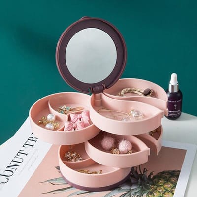 Standhouder Display Lade Opbergdoos Meerlaagse Roterende Plastic Stand Oorbel Ring Box Cosmetica roze