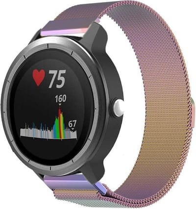 Shop4 - Geschikt voor Garmin Vivoactive 3 Bandje - Metaal Regenboog Meerkleurig