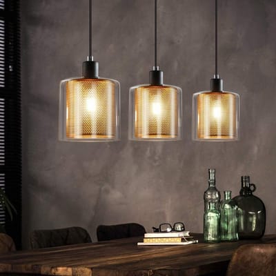 NETTLIFE Hanglamp - 3xE14 - zwart goud - vintage eettafel hanglamp - glas metalen eetkamerlamp - industriële hanglamp - voor woonkamer | studeerkamer | eetkamer-excl. lichtbron