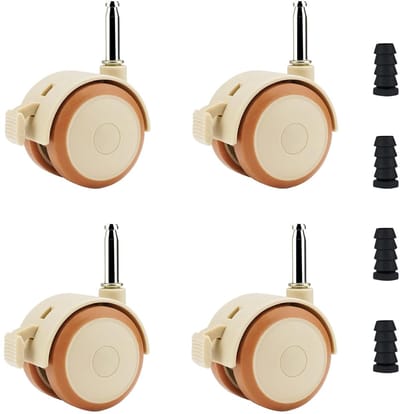 Zwenkwielen met rem, meubelwielen, kleine wielen voor harde vloeren, 4 zwenkwielen voor kinderbedden, dubbele wielen, met rem, rubberen wielen, geen geluid, zwenkwielen, 50 mm, meubelwielen voor