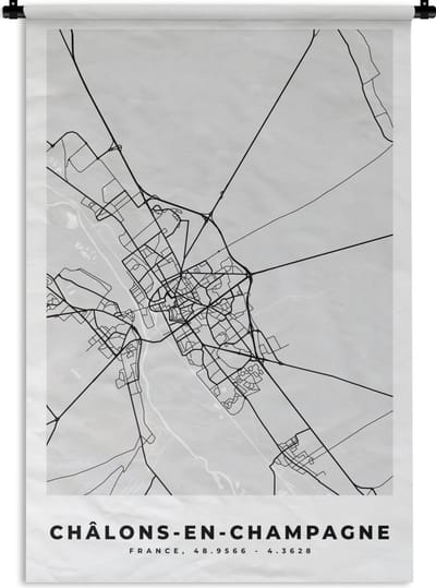 Wandkleed - Wanddoek - Frankrijk – Plattegrond – Kaart – Châlons-en-Champagne – Stadskaart - 120x180 cm - Wandtapijt