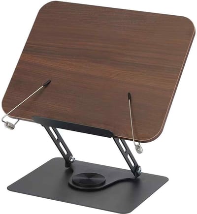 Verstelbare Boekenstandaard Van Hout – 1 Stuk 360° Draaibaar En Opvouwbaar – Hoogteverstelbaar Met Pagina Clips – Voor Koken, Studeren En Werken – Vintage Hout En Aluminium