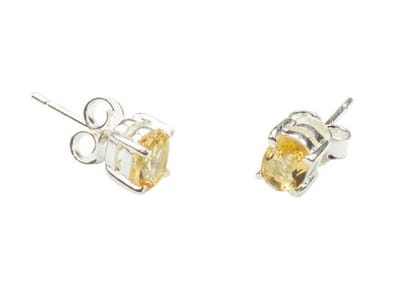Zilveren knop oorbellen Citrien 925 zilver