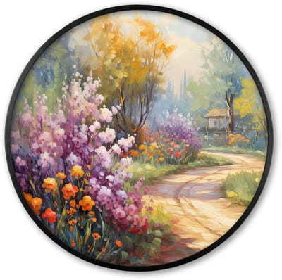 Poster in lijst Rond - Fotolijst 60x60 cm - Posters - Bloemen - Bomen - Kunst - Watercolor - Ronde posterlijst zwart - Decoratie - Wanddecoratie woonkamer - Muurdecoratie slaapkamer