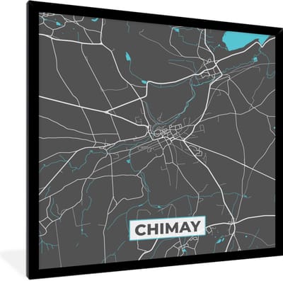 Fotolijst incl. Poster - Stadskaart – Grijs - Kaart – Chimay – België – Plattegrond - 40x40 cm - Posterlijst