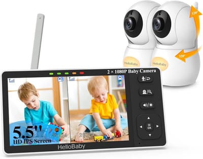 Baby Monitor - Videobabyfoon - Baby Bewaking - Twee Camera's - 55 Inch Scherm - Zwart