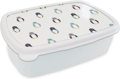 Broodtrommel Wit - Lunchbox - Brooddoos - Design - Dieren - Pinguïn - 18x12x6 cm - Volwassenen