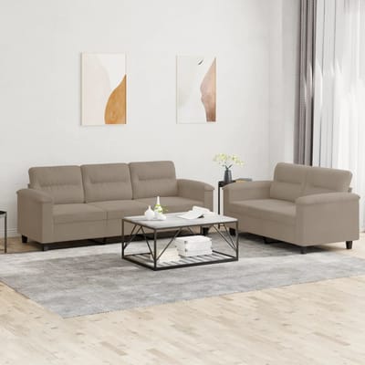 vidaXL - 2-delige - Loungeset - met - kussens - microvezelstof - taupe