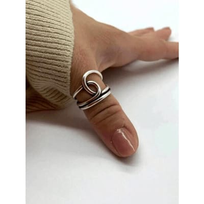 1 pièce Bague de pouce asymétrique vintage multicouche à nœud croisé, Anneau épais réglable, Anneau robuste bohème élégant, Bijoux pour femmes pour toutes les saisons argenté