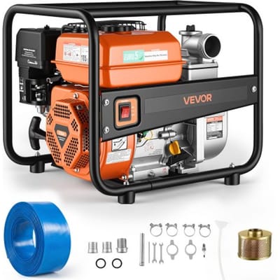 VEVOR benzine waterpomp 158 GPM, 2-inch vuilwaterpomp 7 pk draagbare motorpomp met 7,62 m afvoerslang en gietijzeren waaier. Waterpomp voor irrigatie, drainage, bouwplaatsen en vijvers.