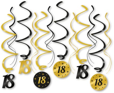 LUQ – Swirls 18 Jaar – Zwart-Goud – Luxe Hangdecoratie – Legally Achttien – Birthday Slingers Versiering – 12 Stuks