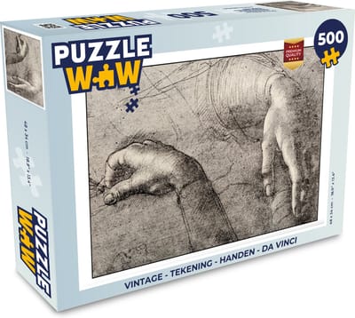 Puzzel Vintage - Tekening - Handen - Da Vinci - Legpuzzel - Puzzel 500 stukjes
