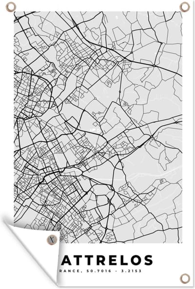 Muurdecoratie Wattrelos - Plattegrond - Frankrijk - Kaart - Stadskaart - 120x180 cm - Tuinposter - Tuindoek