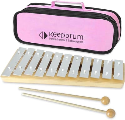 Klokkenspel - Belspel Muziekinstrument - Muzikale Vroege Educatie - Precieze Stemming - 13 Stalen Klankplaten - Wit Hout Roze