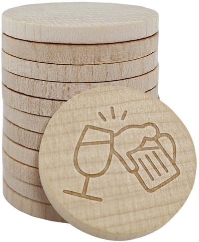 CombiCraft houten munten met gravering 'Bier-/wijnglas' 29mm - per 100 stuks