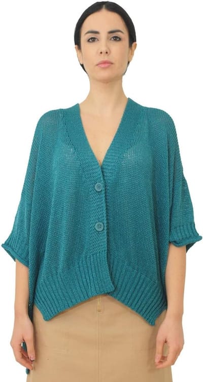 Maxi Cardigan - Gebreide Trui - Dames Mode - Glanzend Garen - Petroleum Blauw