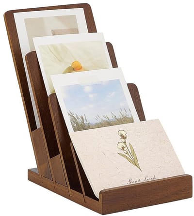Dailygoody - Houten Brochure Display Stand - Multifunctionele Literatuurhouder - Kokosnoot Bruin - Visitekaartjes Houder - Ideaal Voor Thuis Of Op Kan