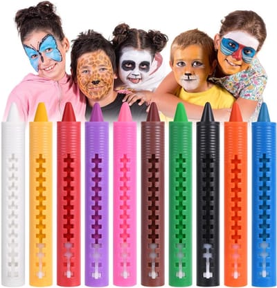 Kleurrijke Gezichtsverf Crayons Set voor Kinderen, 10 Veilige en Niet-Toxische Kleurpotloden voor Feestjes, Halloween en Cosplay, Perfect voor Creatieve Activiteiten