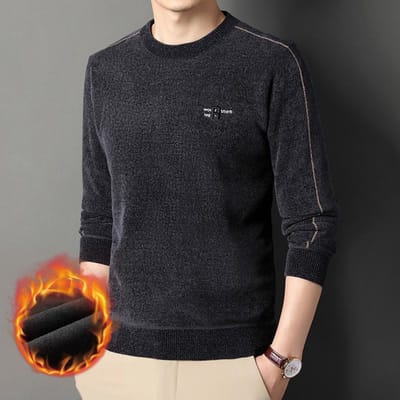 Heren Velvet Ronde Hals Heren Trui Winter Nieuw Jeugd Koreaanse Stijl Trendy Chenille Trui Basis XXXXL black