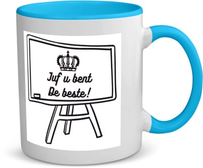 Akyol - juf u bent de beste koffiemok - theemok - blauw - Juf - juf - leraar - 350 ML inhoud
