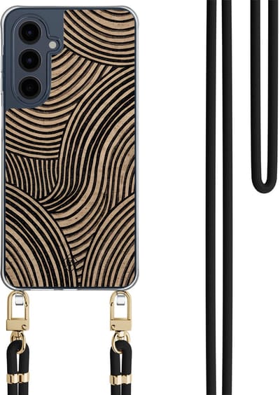 Casimoda® hoesje met zwart koord - Geschikt voor Samsung A16 - Ebony Waves - Afneembaar koord - TPU/polycarbonaat - Zwart