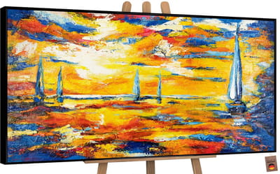 Canvas schilderij groot handgeschilderd zeespiegel maritiem mysterieus – YS-Art Gallery – Mysterieuze wanddecoratie voor woonkamer – Modern schilderij voor slaapkamer en hal