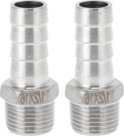 Roestvrijstalen weerhaak fittingen voor slangen, 5/8" Barb 1/2 BSPT mannelijke connector, ideaal voor lucht, water en brandstof - 2 stuks