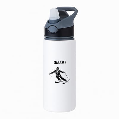 Hacebo® - Skiën waterfles met rietje zwart - Sport - Skiër - Wintersport - water fles - 650ML