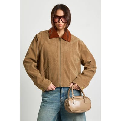 boohoo Dames Cord Contrast Kraag Kunstsuede Jas | Brown | Maat: 10