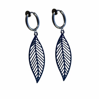 Klem oorbellen-zwart -blad-geen gaatje-Charme bijoux