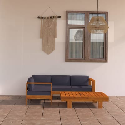 vidaXL - 5-delige - Loungeset - met - donkergrijze - kussens - acaciahout