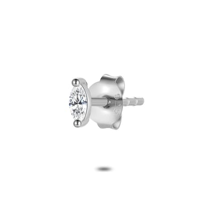 Twice As Nice Oorbel in zilver per stuk, ellips steentje