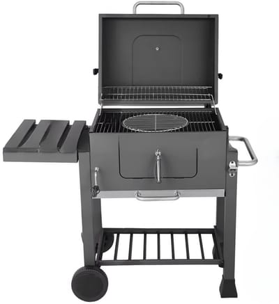 Barbecuewagen Tavien - Houtskoolbarbecue - BBQ - Smoker XXL - Houtskoolgrill - Met Wielen, Roestvrijstalen Handgreep - Perfect voor Buitenterras, Tuin en Achtertuin