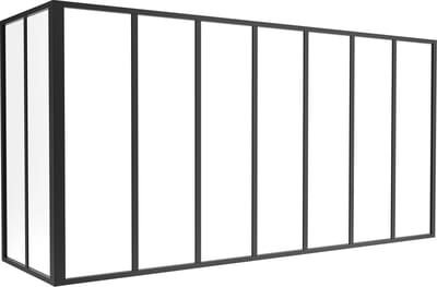 Vente-unique Glazen hoekbinnenraam met industriële stijl van gepoedercoat aluminium - L210 x L60 x H105 - Zwart - BAYVIEW