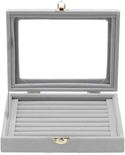 Sieradendoos Organizer - Juwelendoosje Opberger - Sieraden Beschermen - Met Glazen Venster - 20.2 x 15.1 x 4.7 cm - Grijs