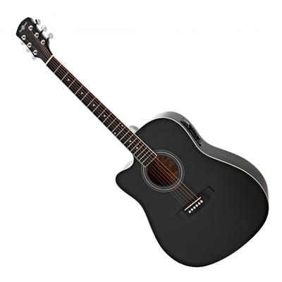 Dreadnought Cutaway Linkshandige Elektro-akoestische Gitaar, Zwart