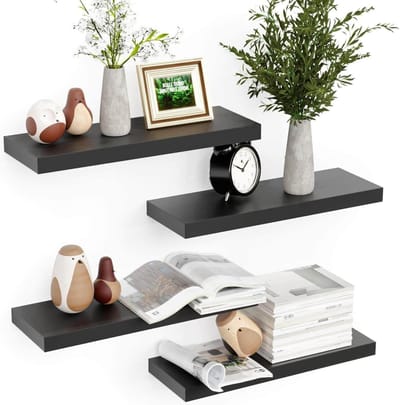 40 cm zwevende wandplanken, 4 sets wandplanken voor decoratie, opberplanken voor badkamer, keuken en woonkamer - Zwart