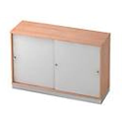 Schuifdeurkast, 2 ordnerhoogten, B 1200 x D 400 mm, notenhoutpatroon/zilver