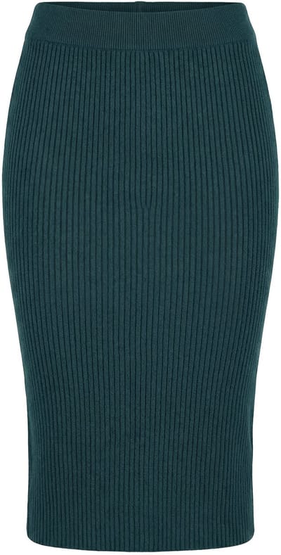 Studio Untold - Dames - Gebreide rok Slim Fit midi-lengte elastische tailleband - Donkergroen - Maat 46+