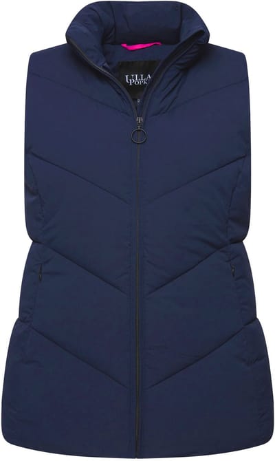 Ulla Popken - Dames - Doorgestikte bodywarmer opstaande kraag ritszakken - Marine - Maat 42+